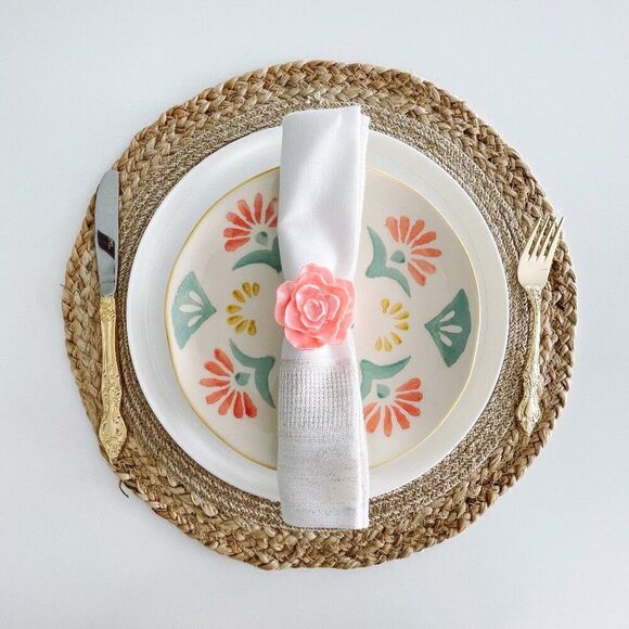 Elegant Rose Napkin Rings – Pink Satin - Handmade - Wedding Party Event Planner - Picture 1 of 13